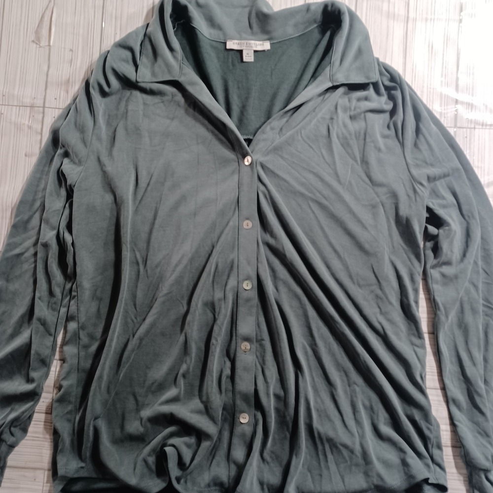 Green Envelope Los Angeles Womens XL Sage Green Button Up Long Sleeve Blouse